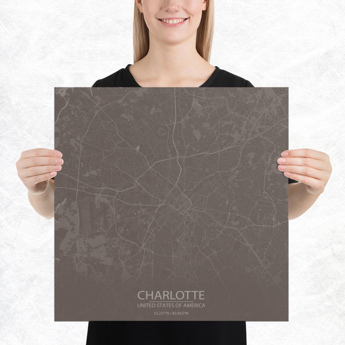 Charlotte Brown and Grey Paper Map