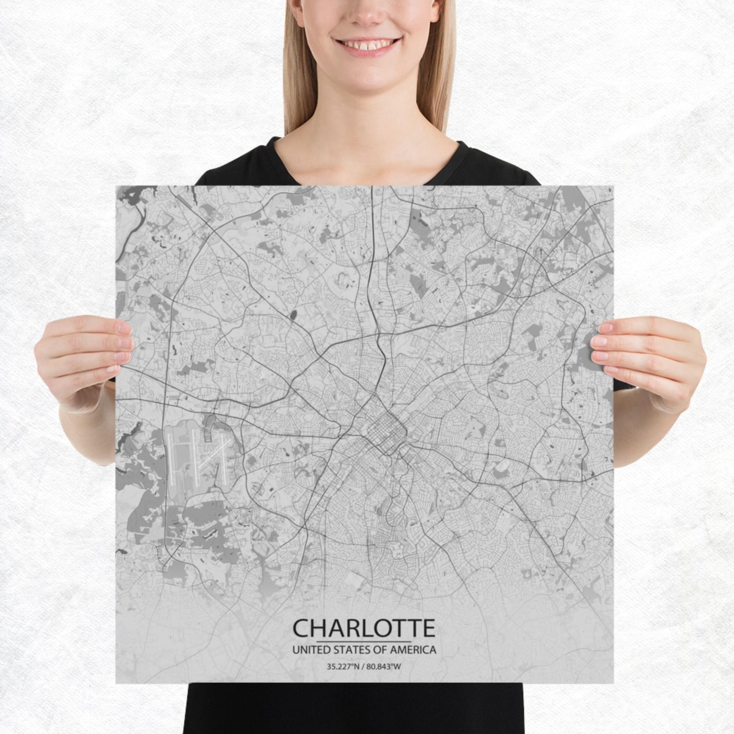 Charlotte Light Grey Paper Map