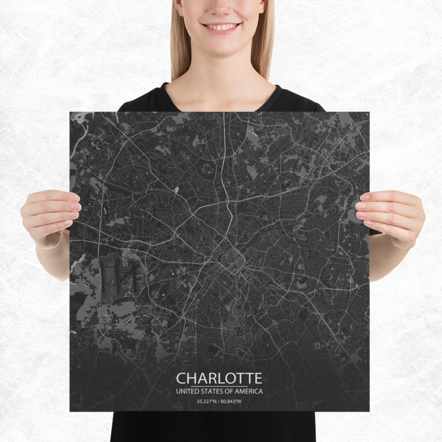 Charlotte Dark Grey Paper Map