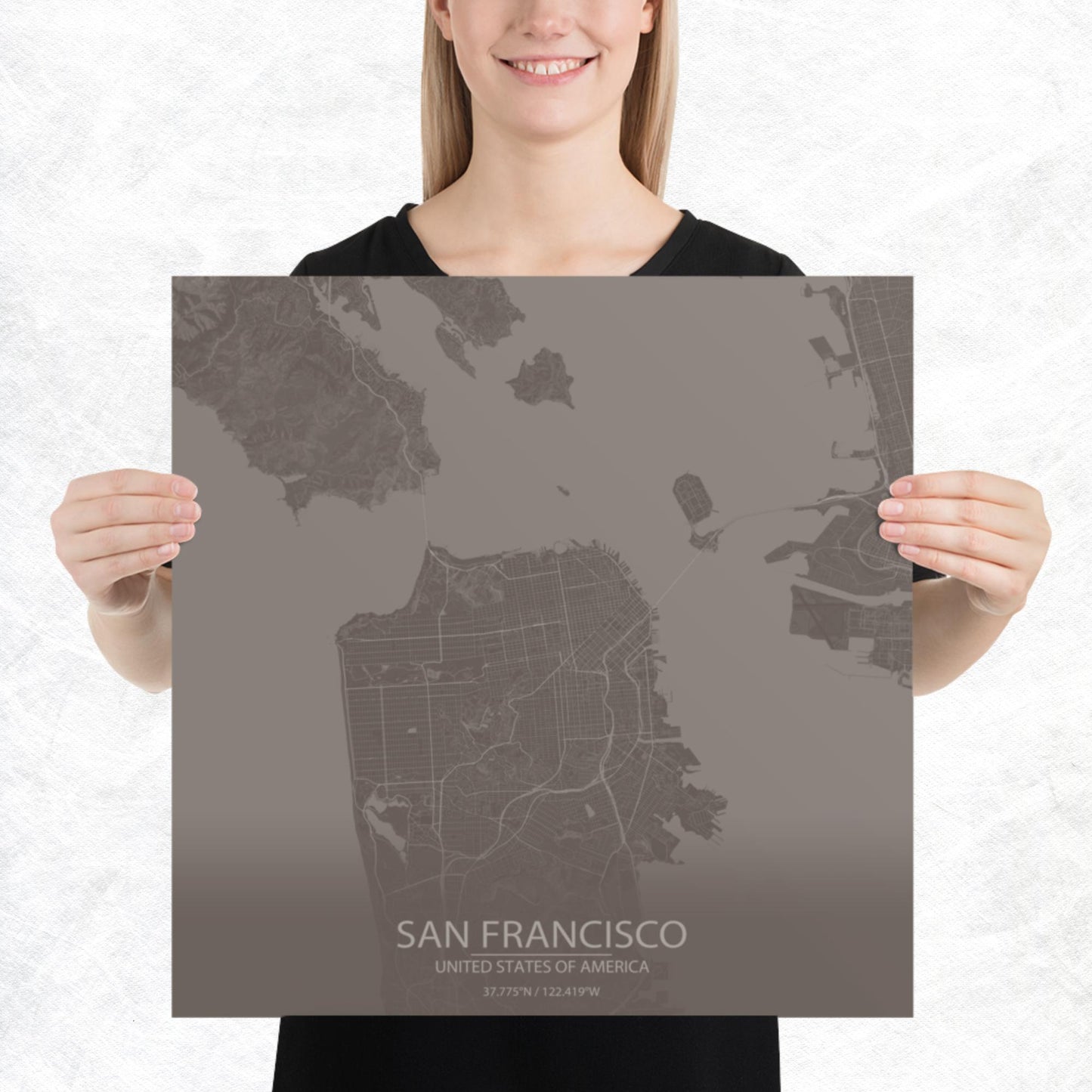 San Francisco Brown and Grey Paper Map