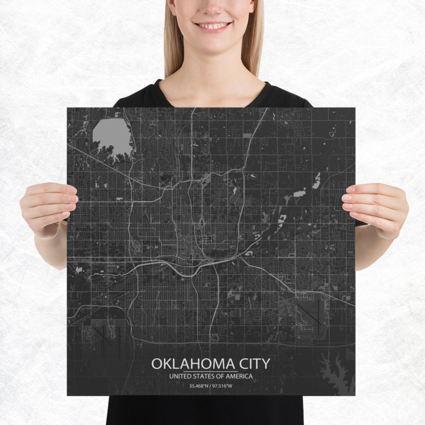 Oklahoma City Dark Grey Paper Map