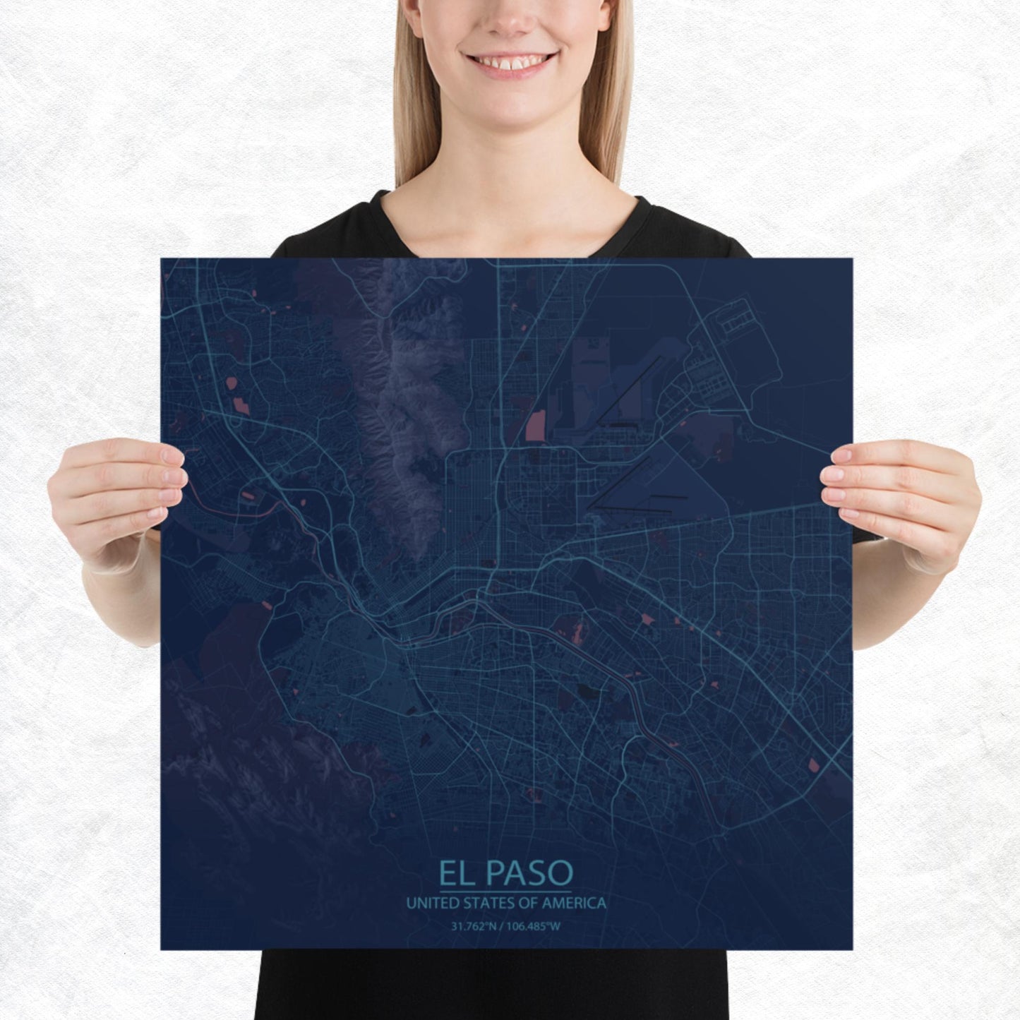 El Paso Blue and Purple Paper Map