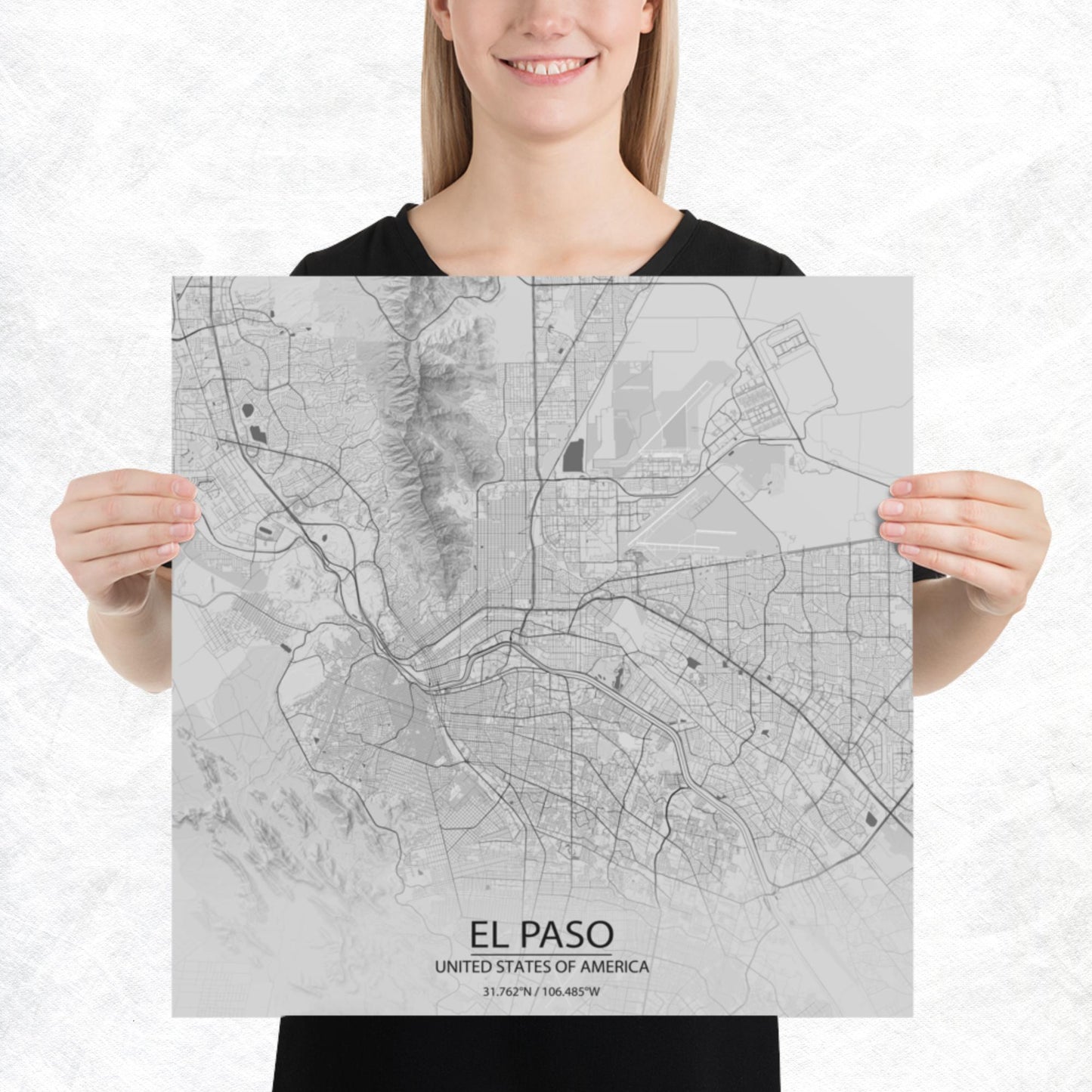 El Paso Light Grey Paper Map