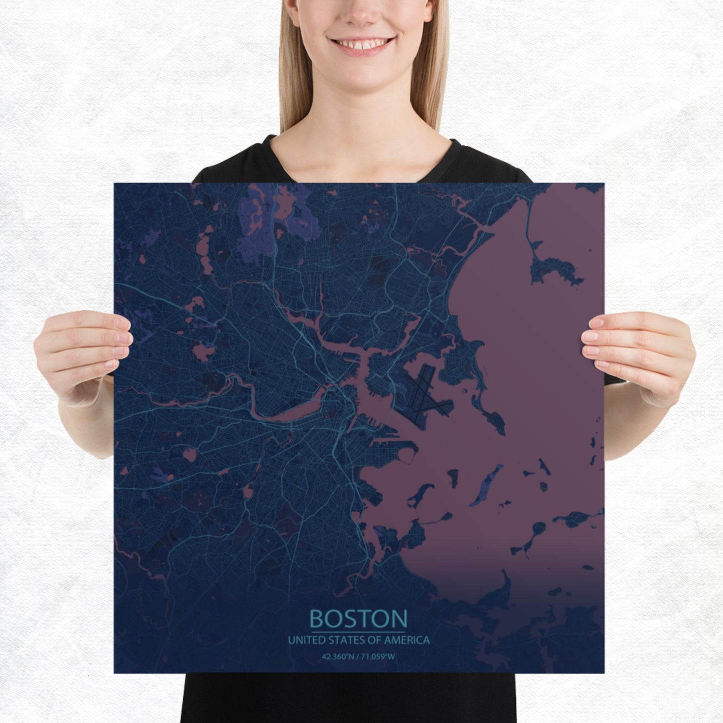 Boston Blue and Purple Paper Map