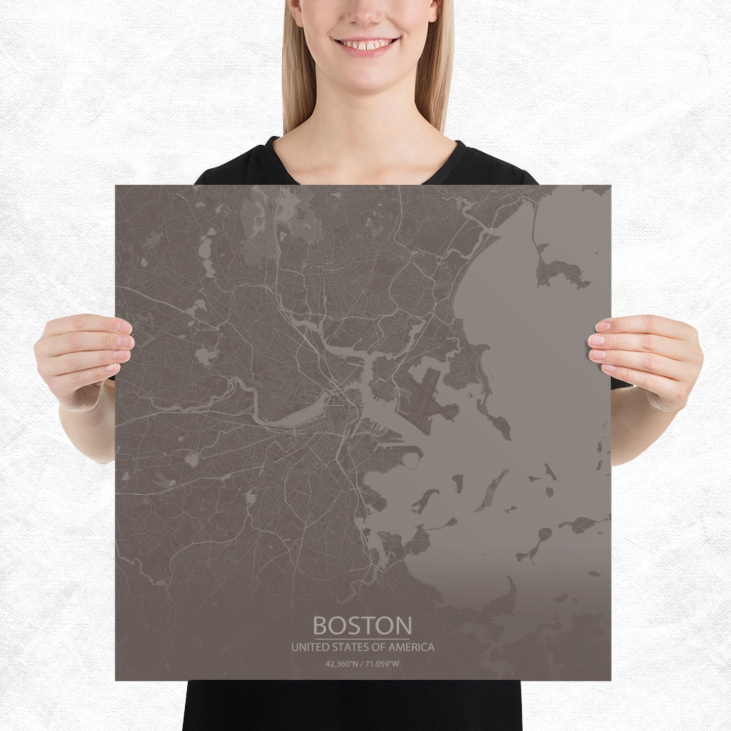 Boston Brown and Grey Paper Map