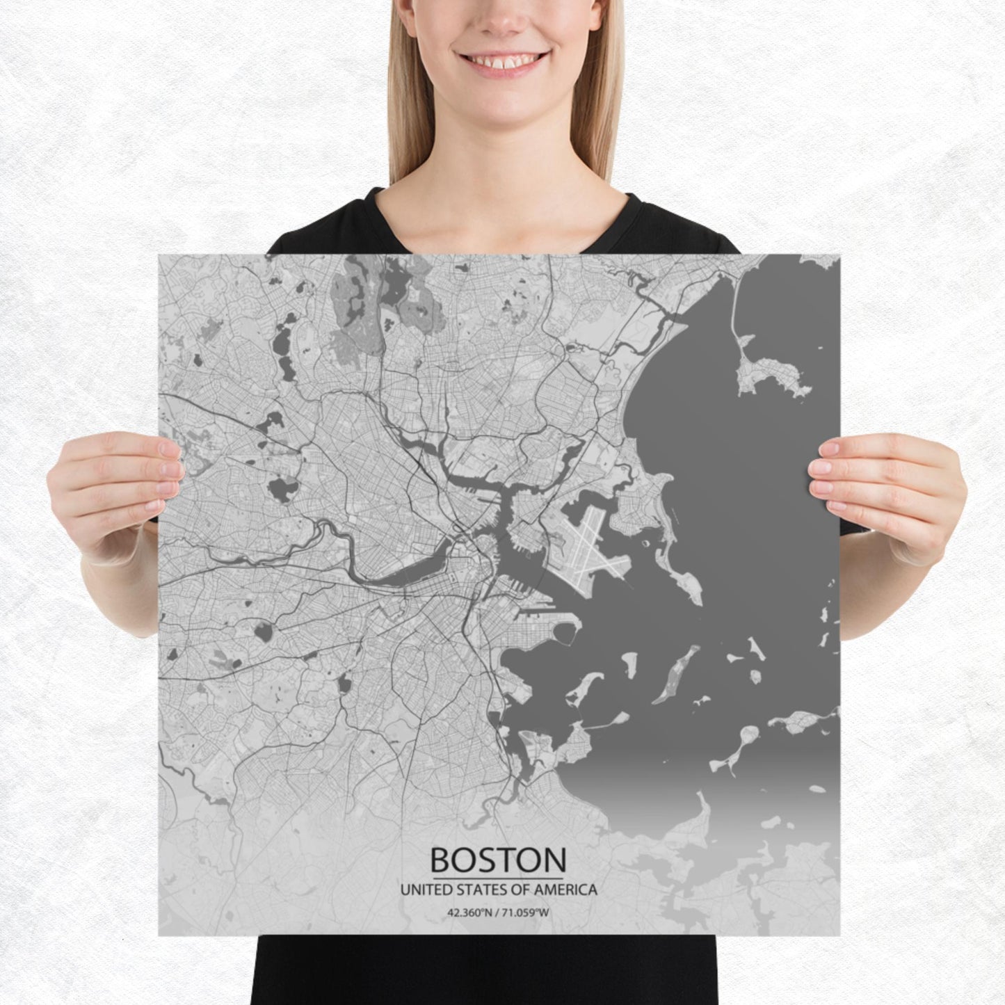 Boston Light Grey Paper Map