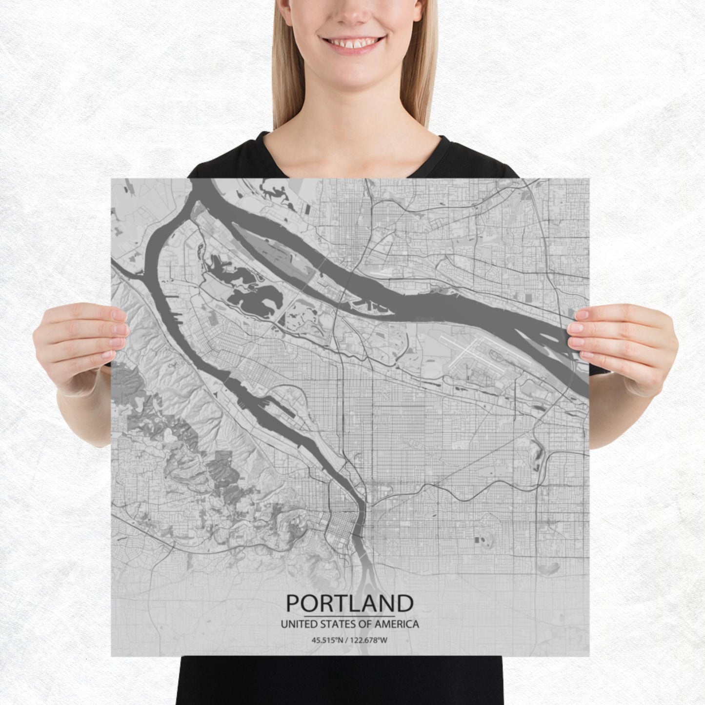 Portland Light Grey Paper Map