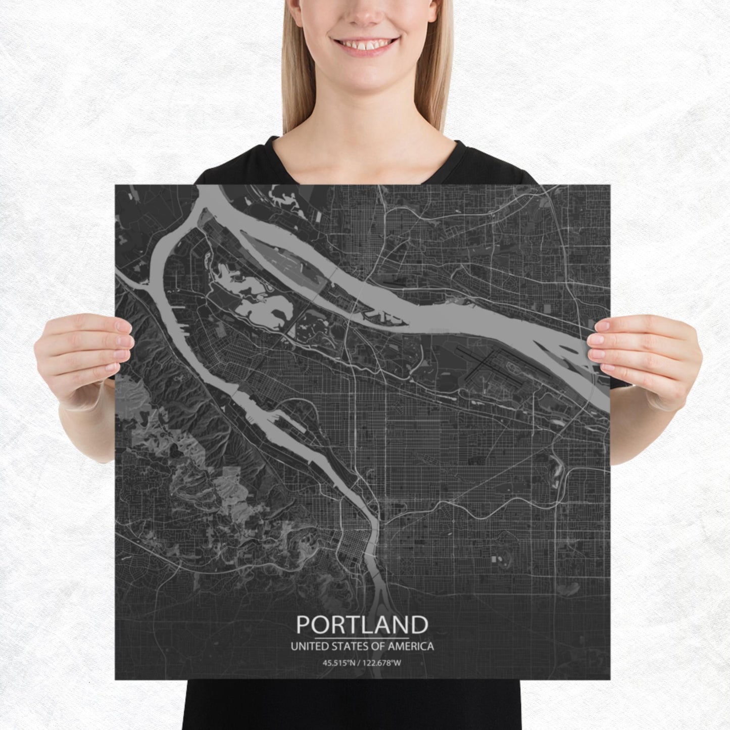 Portland Dark Grey Paper Map