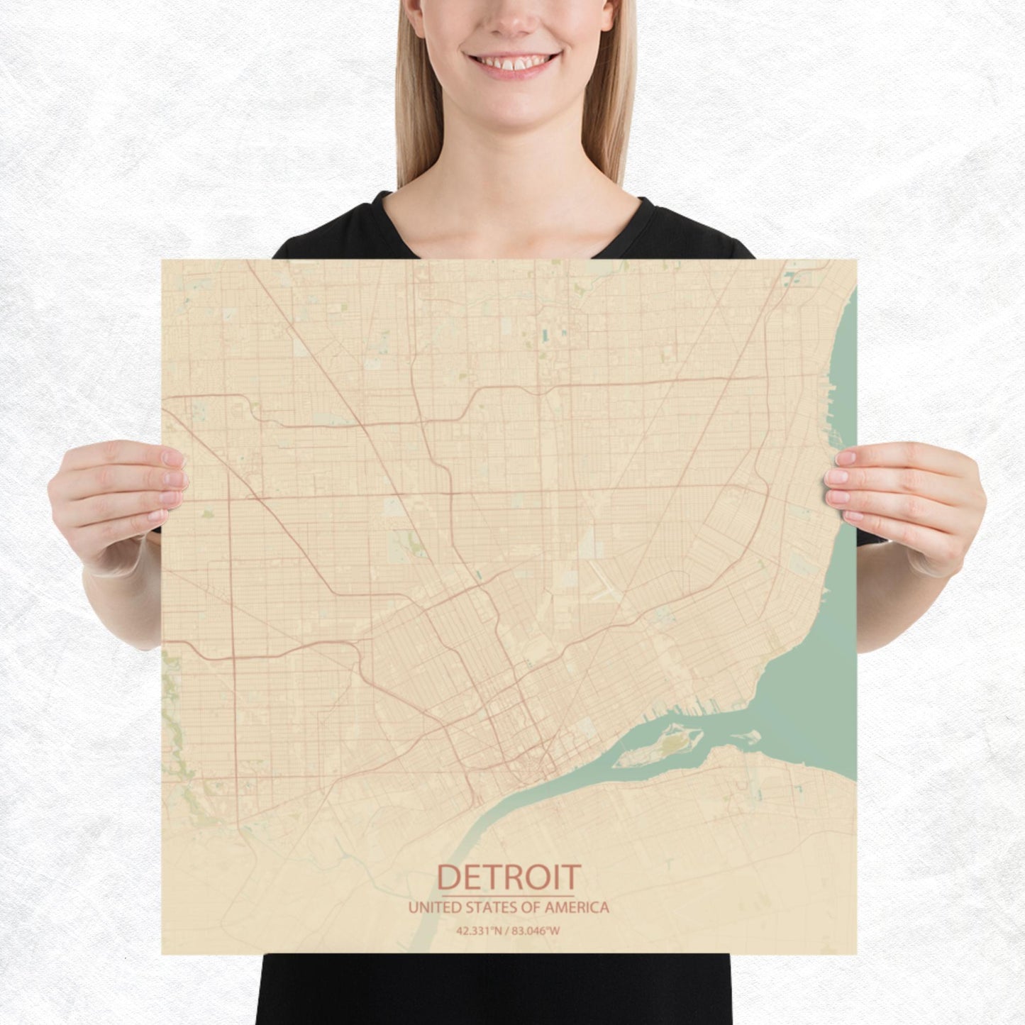 Detroit Vintage Style Paper Map