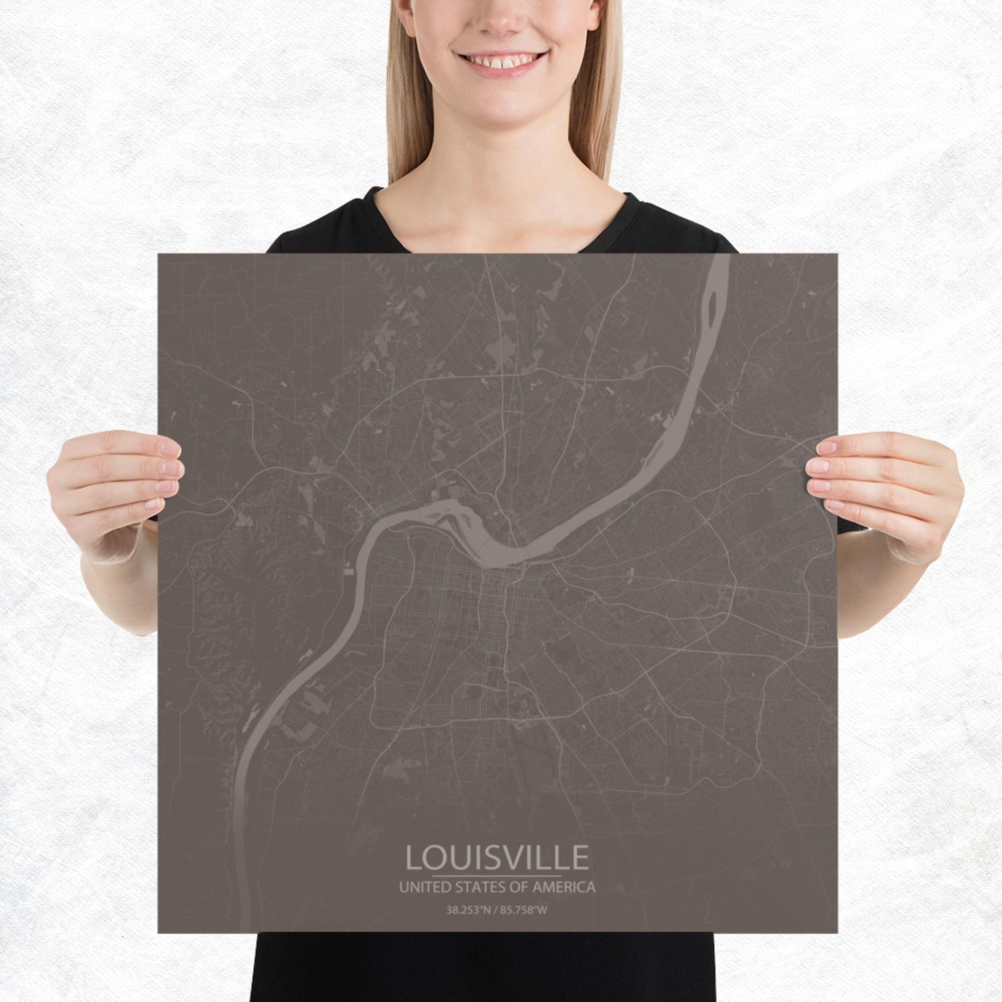 Louisville Brown and Grey Paper Map