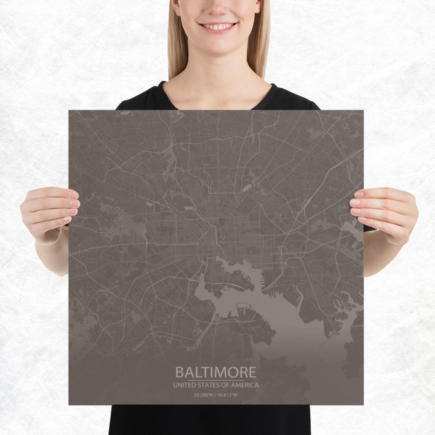 Baltimore Brown and Grey Paper Map