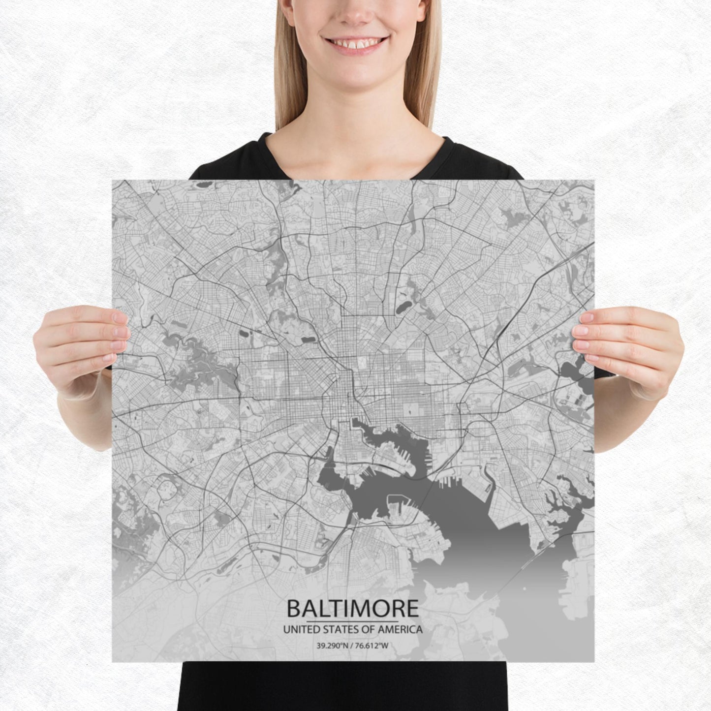 Baltimore Light Grey Paper Map