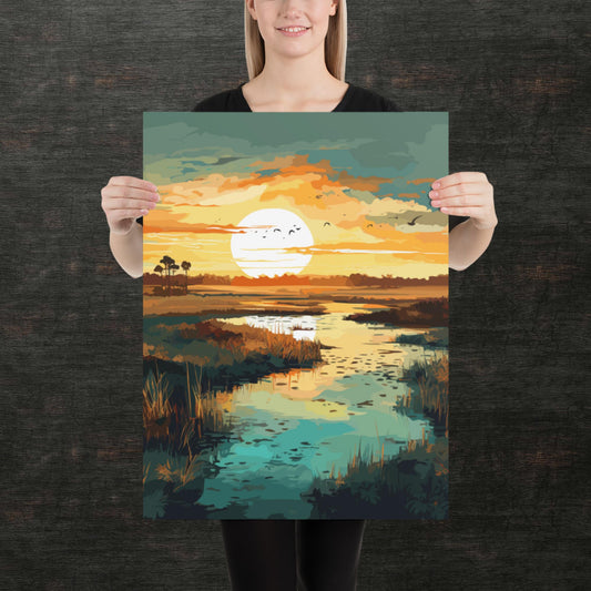 Marshland Sunset Paper Poster