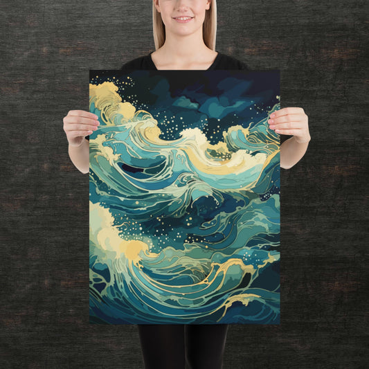 Nighttime Ocean Waves Paper Poster