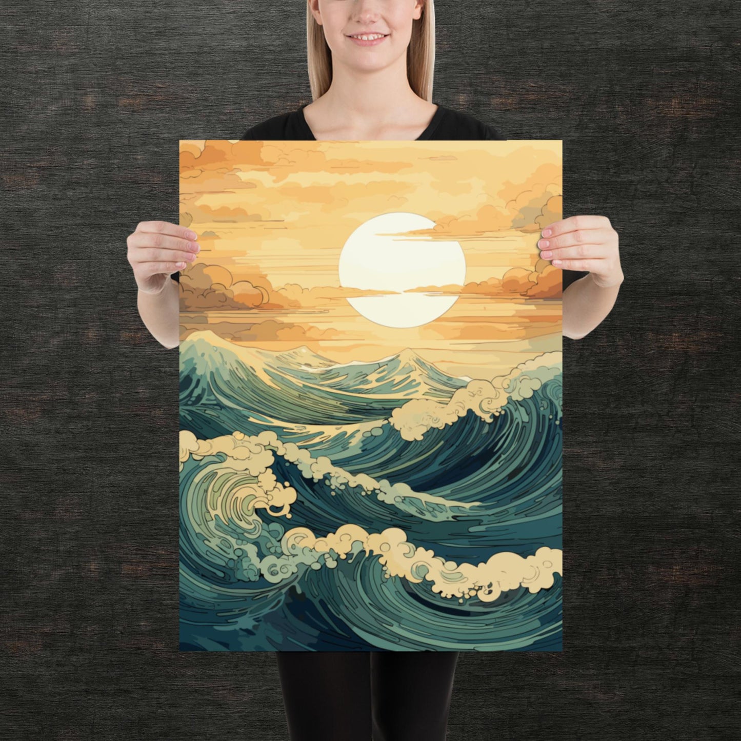 Wavy Sea Sunset Paper Poster