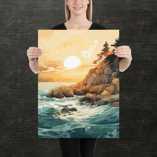 Ocean Rocks Sunset Paper Poster