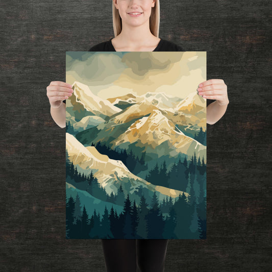 Winter Forest Mountains Paper Poster