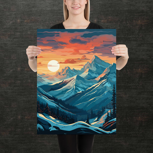 Snowy Mountain Sunset Paper Poster