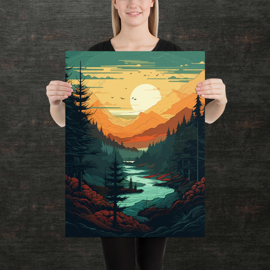 Forest River Sunset Paper Poster