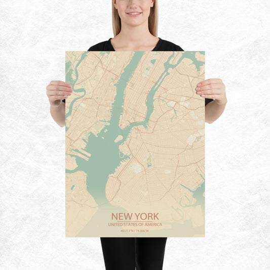 New York Vintage Style Paper Map