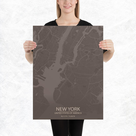 New York Brown and Grey Paper Map