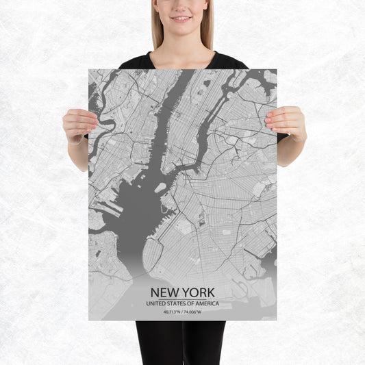 New York Light Grey Paper Map