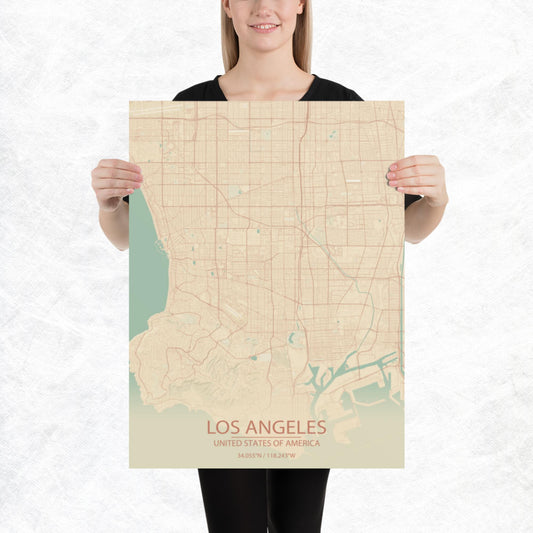 Los Angeles Vintage Style Paper Map