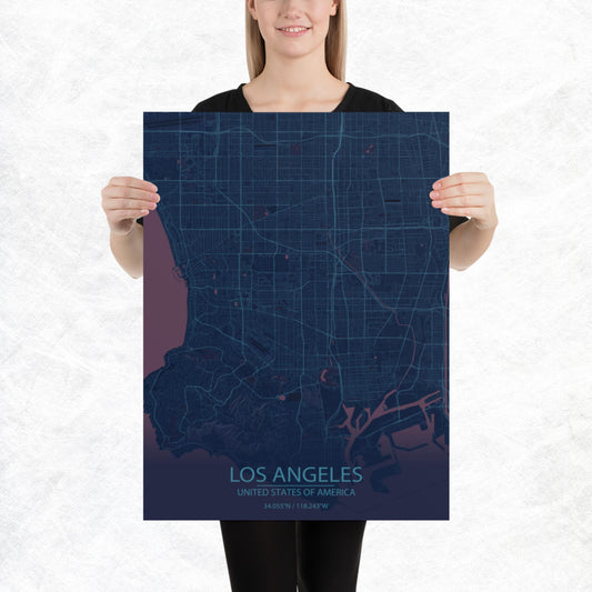 Los Angeles Blue and Purple Paper Map