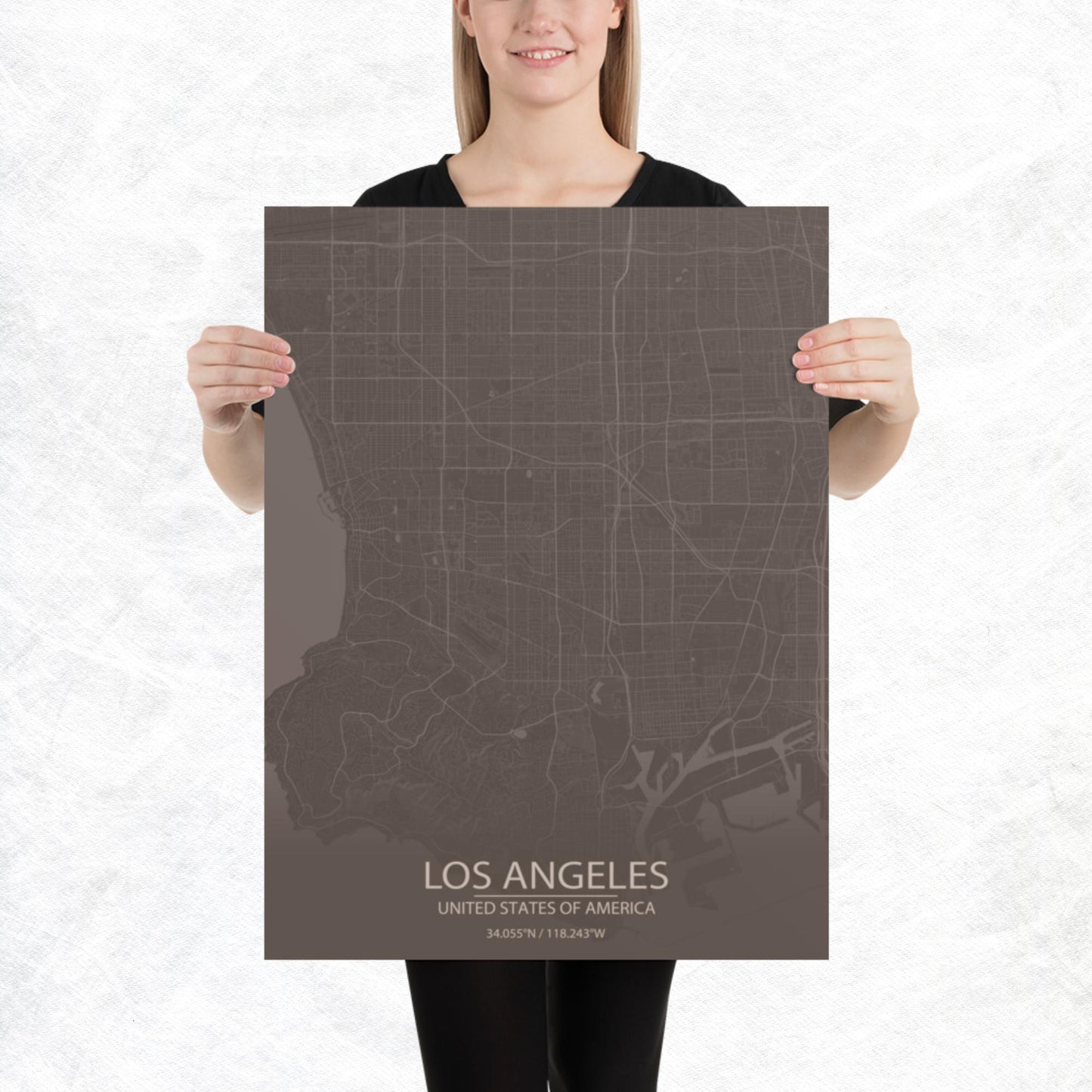 Los Angeles Brown and Grey Paper Map