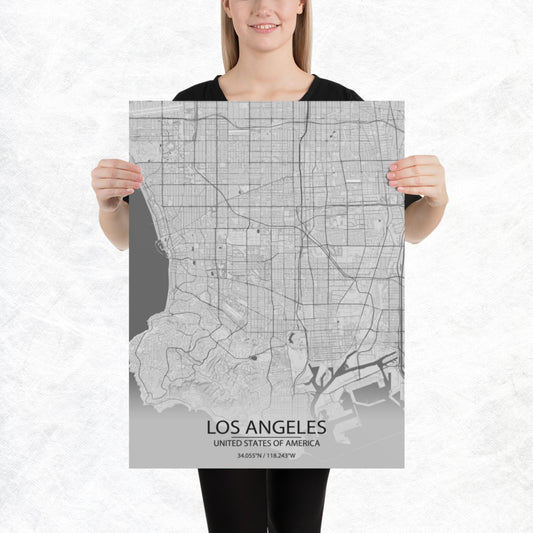 Los Angeles Light Grey Paper Map