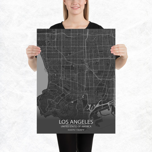 Los Angeles Dark Grey Paper Map