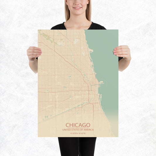 Chicago Vintage Style Paper Map