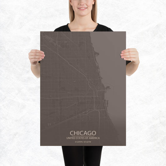 Chicago Brown and Grey Paper Map