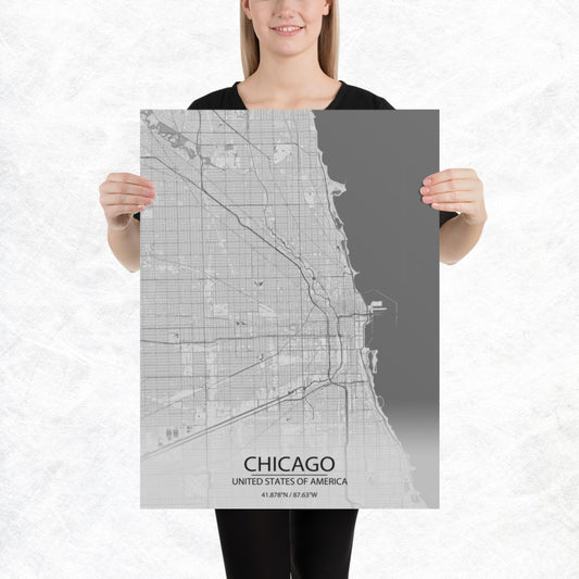 Chicago Light Grey Paper Map