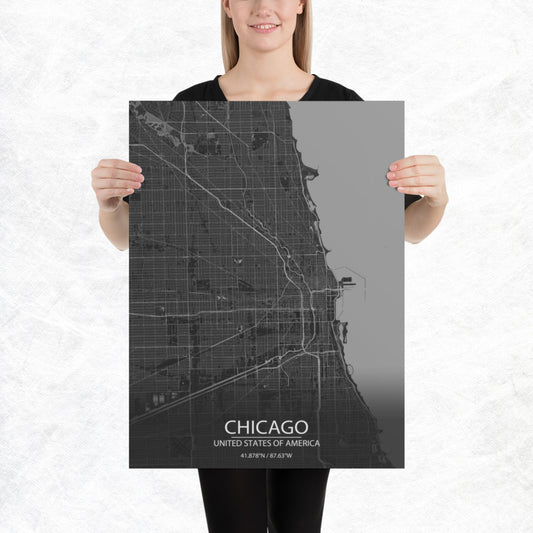 Chicago Dark Grey Paper Map