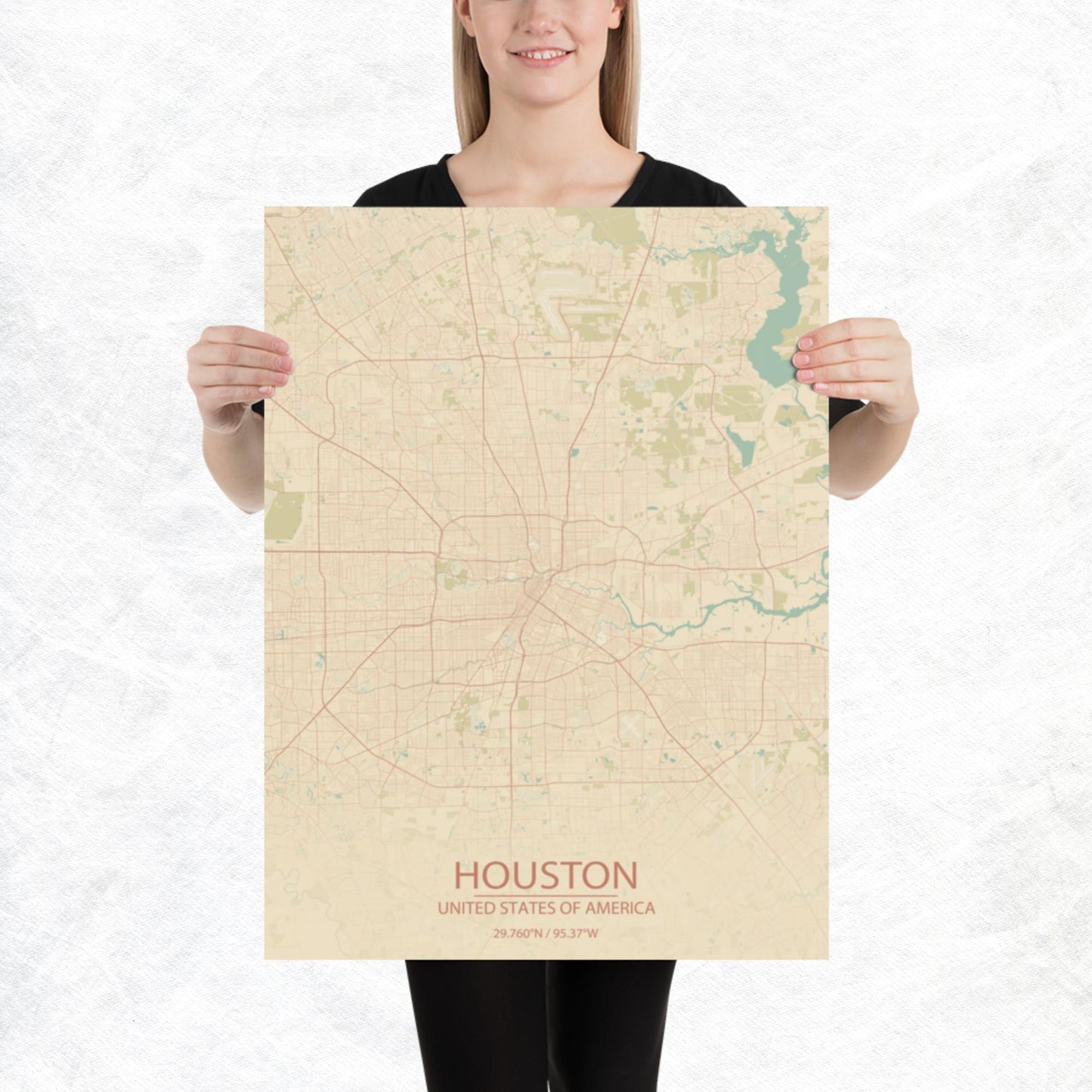 Houston Vintage Style Paper Map