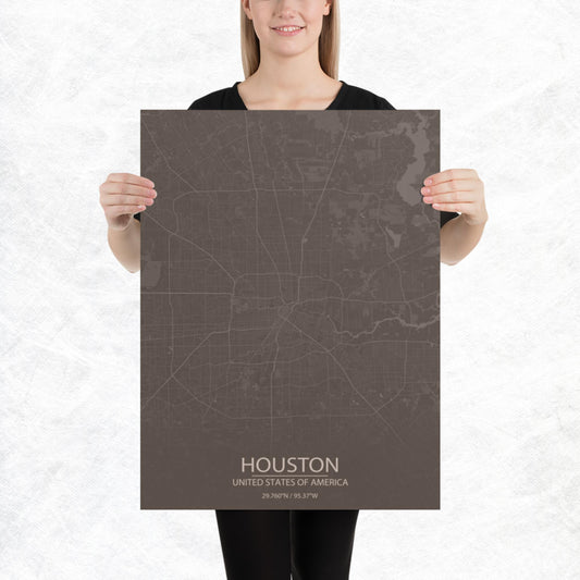 Houston Brown and Grey Paper Map