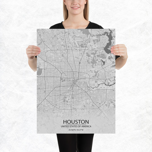 Houston Light Grey Paper Map