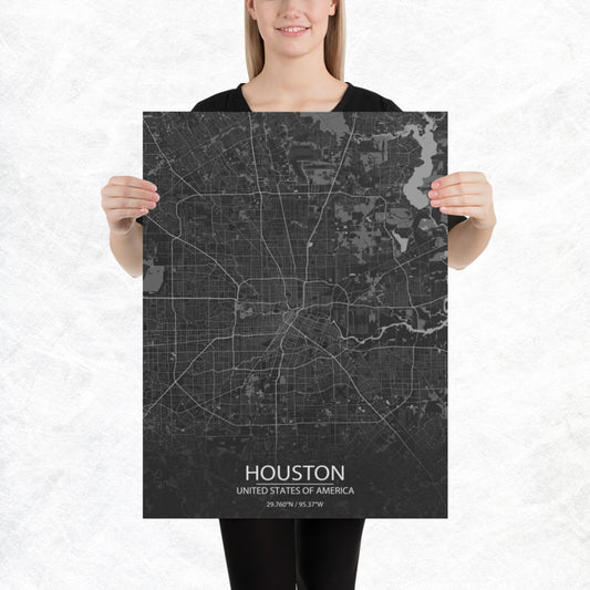 Houston Dark Grey Paper Map