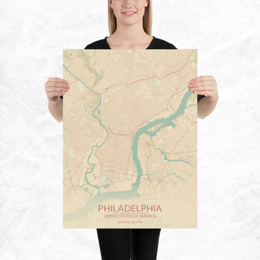 Philadelphia Vintage Style Paper Map