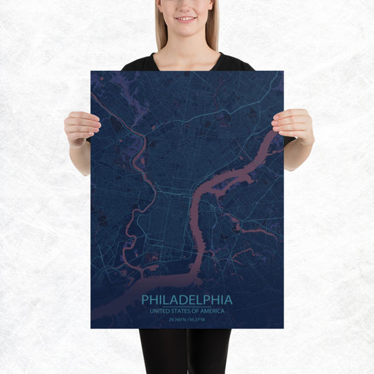 Philadelphia Blue and Purple Paper Map