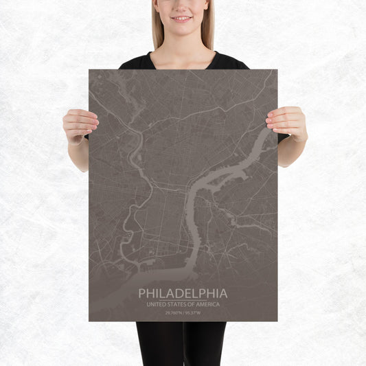 Philadelphia Brown and Grey Paper Map