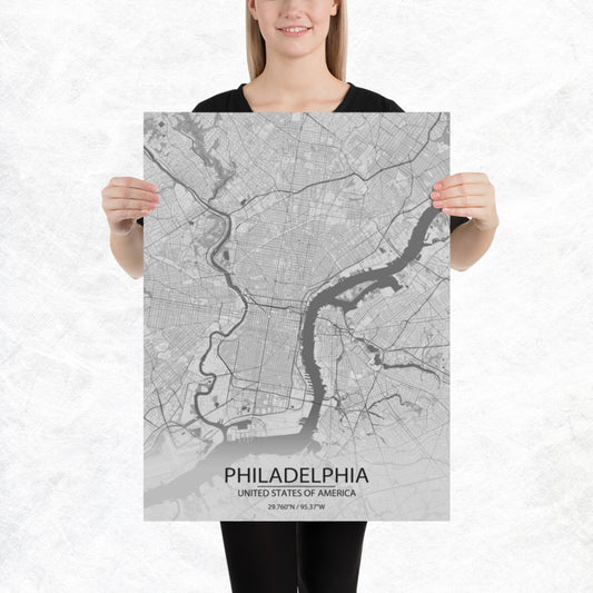 Philadelphia Light Grey Paper Map