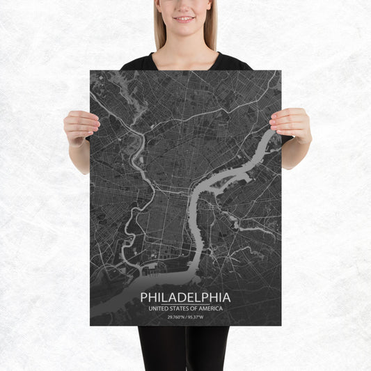 Philadelphia Dark Grey Paper Map