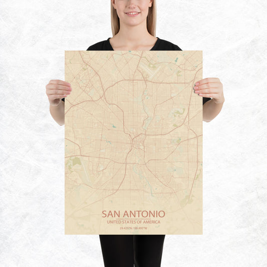 San Antonio Vintage Style Paper Map