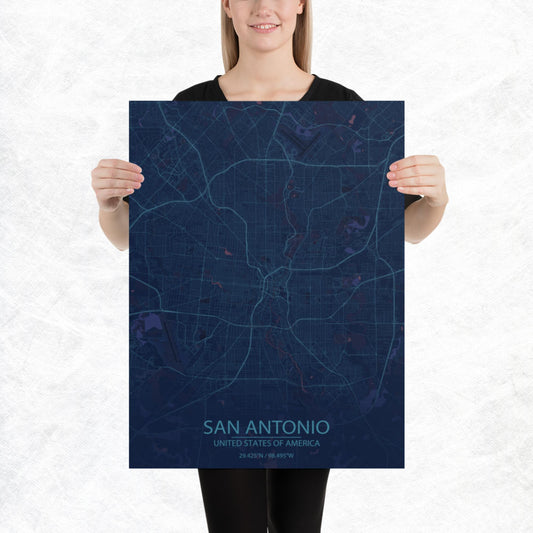 San Antonio Blue and Purple Paper Map