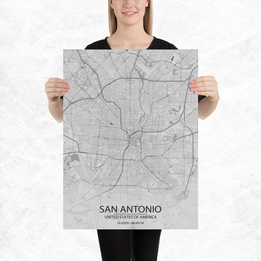 San Antonio Light Grey Paper Map