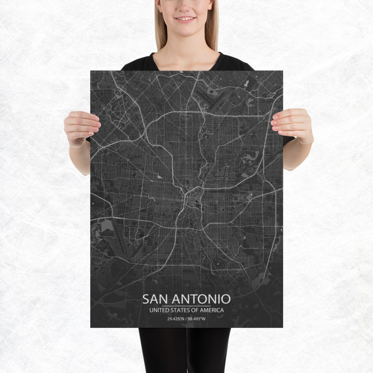 San Antonio Dark Grey Paper Map