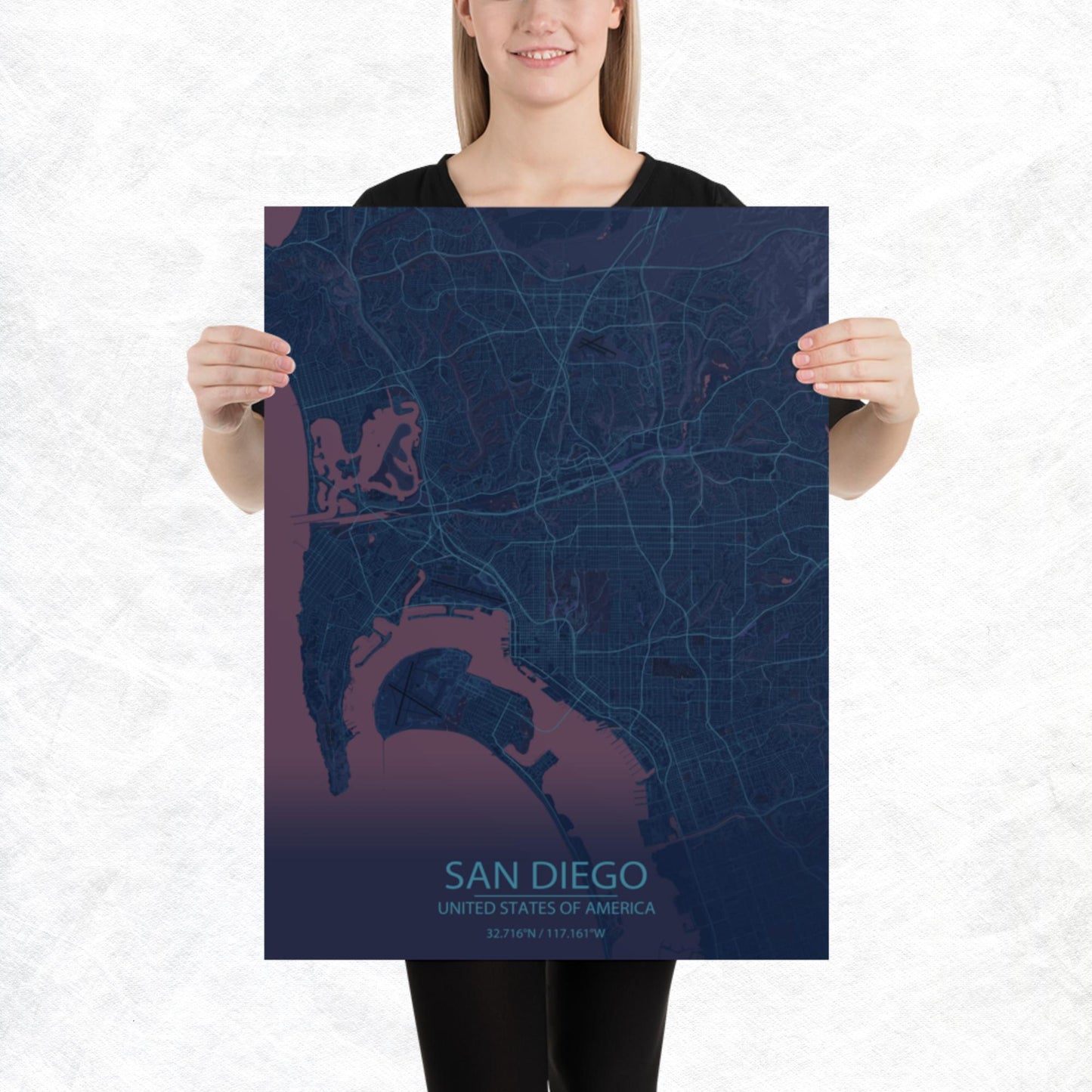 San Diego Blue and Purple Paper Map