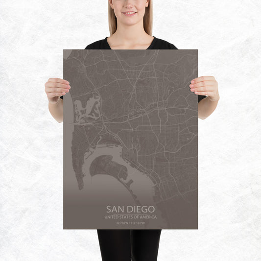 San Diego Brown and Grey Paper Map